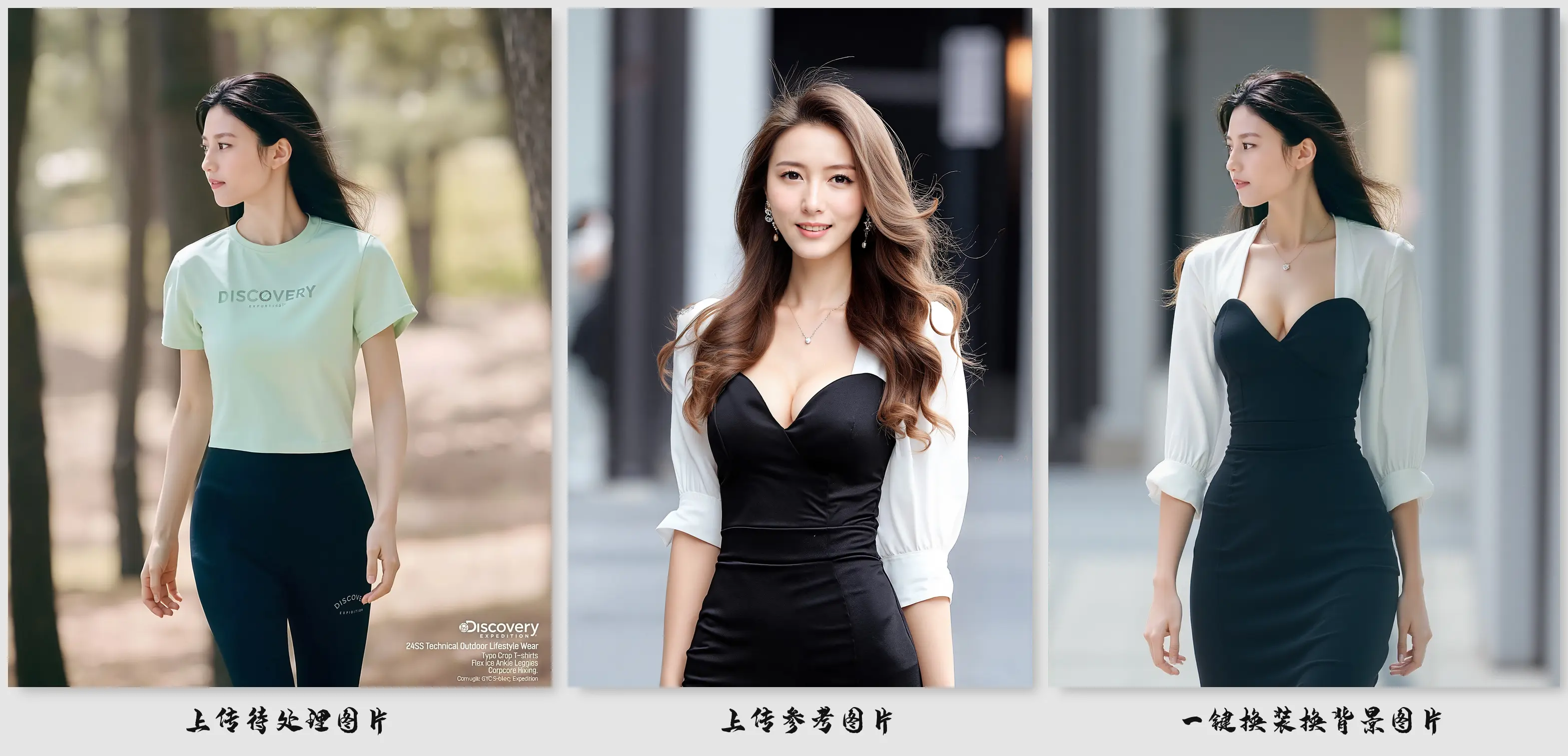 One-click face swap, outfit change, and background replacement workflow