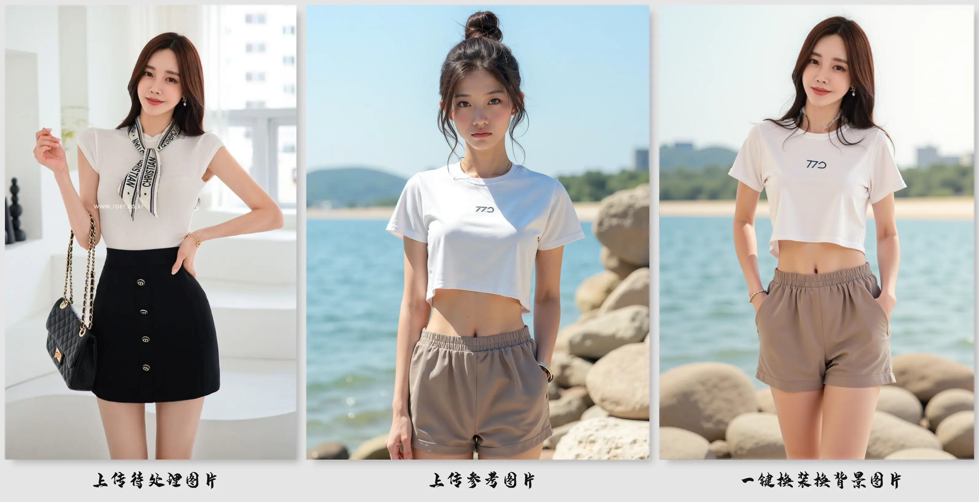 One-click face swap, outfit change, and background replacement workflow