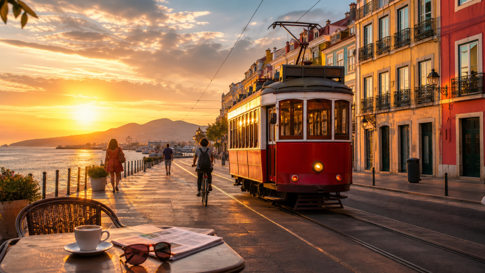 Coastal tram scene generated by GPT Image 2