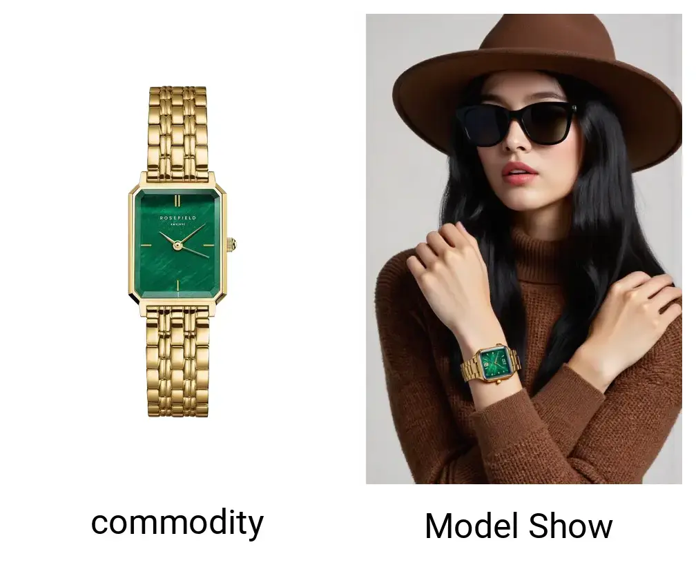 Accessories and watches to male and female model displays