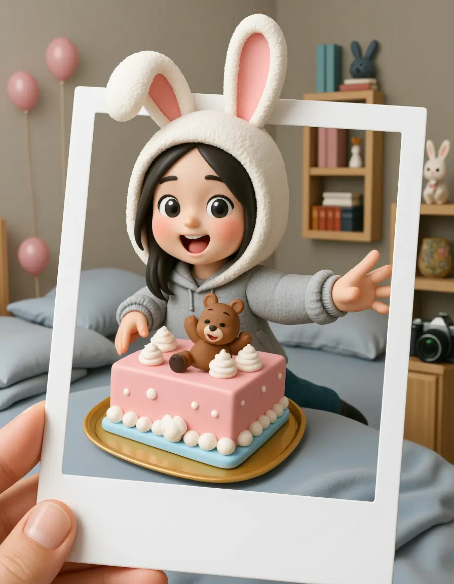 Polaroid photo cartoon character