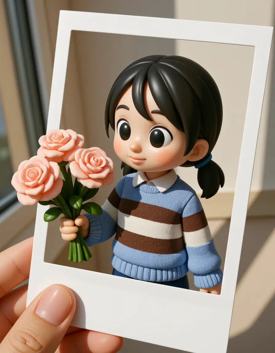 Polaroid photo cartoon character