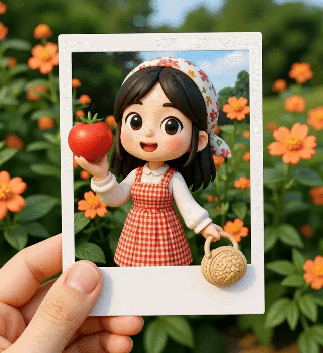 Polaroid photo cartoon character