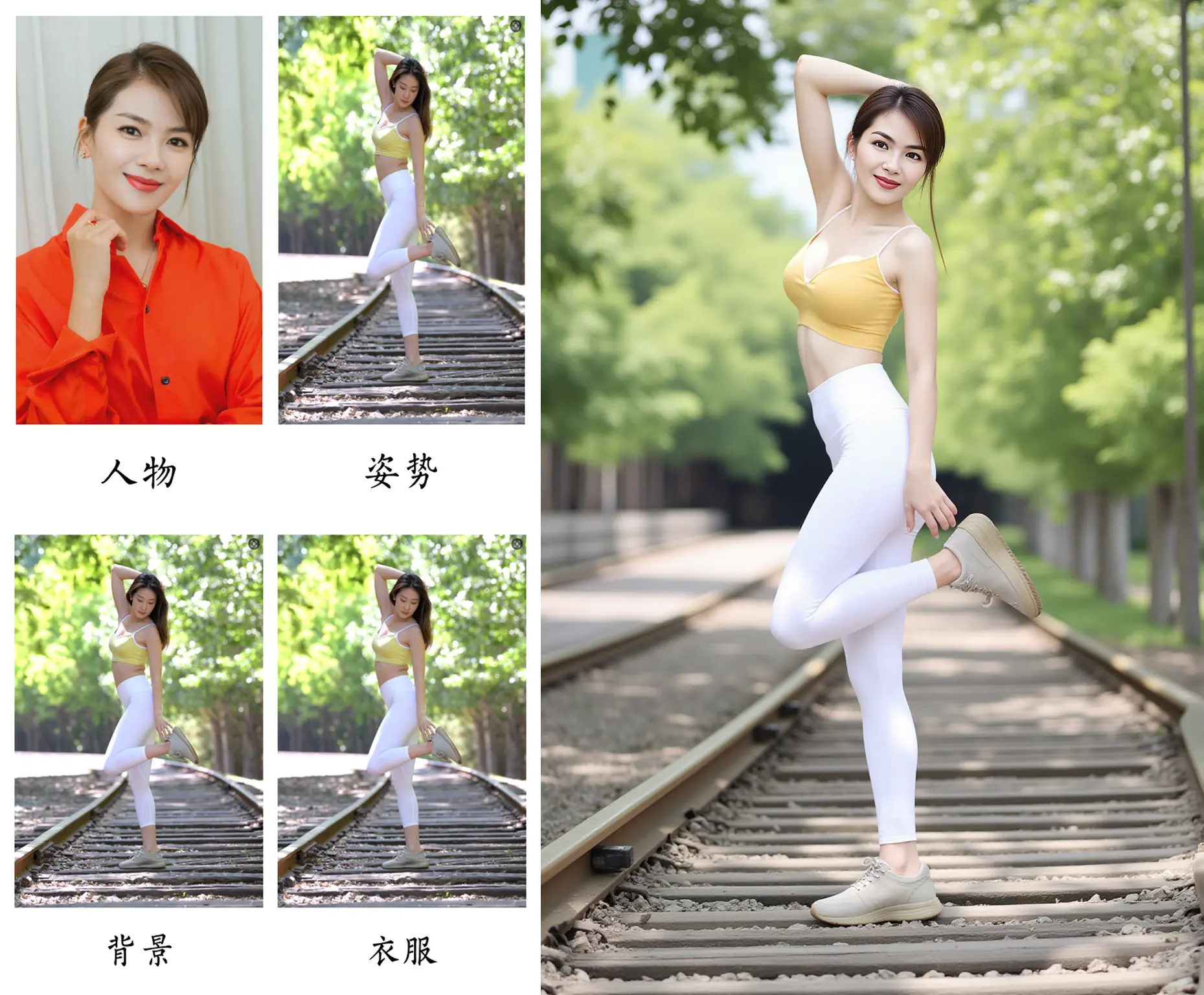 Character, pose, background, clothes, 4-in-1