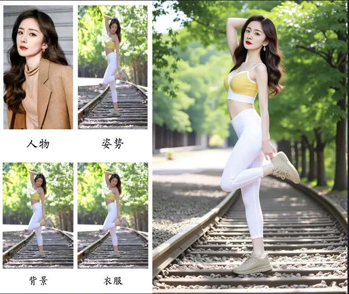 Character, pose, background, clothes, 4-in-1