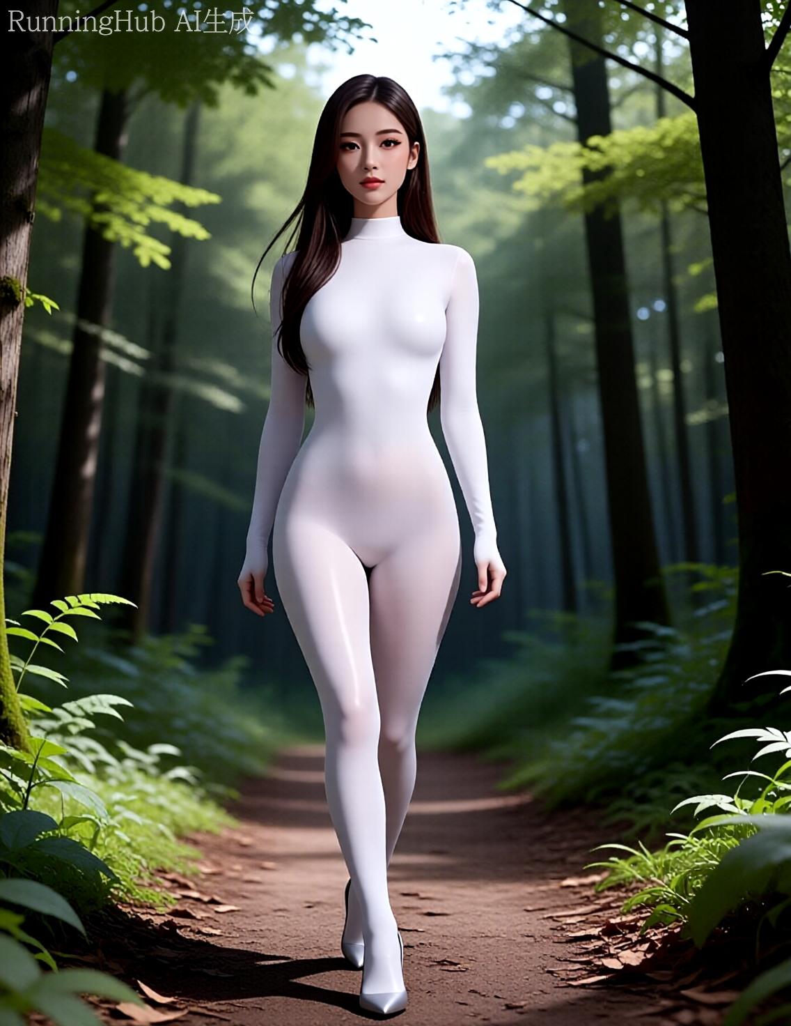Qwen white silk bodysuit white silk beauty photo