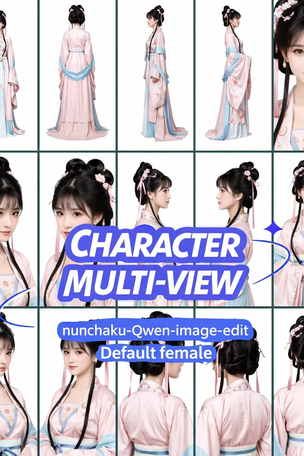 nunchaku Qwen image character IP multi-view rapid version (male and female combined, default female)