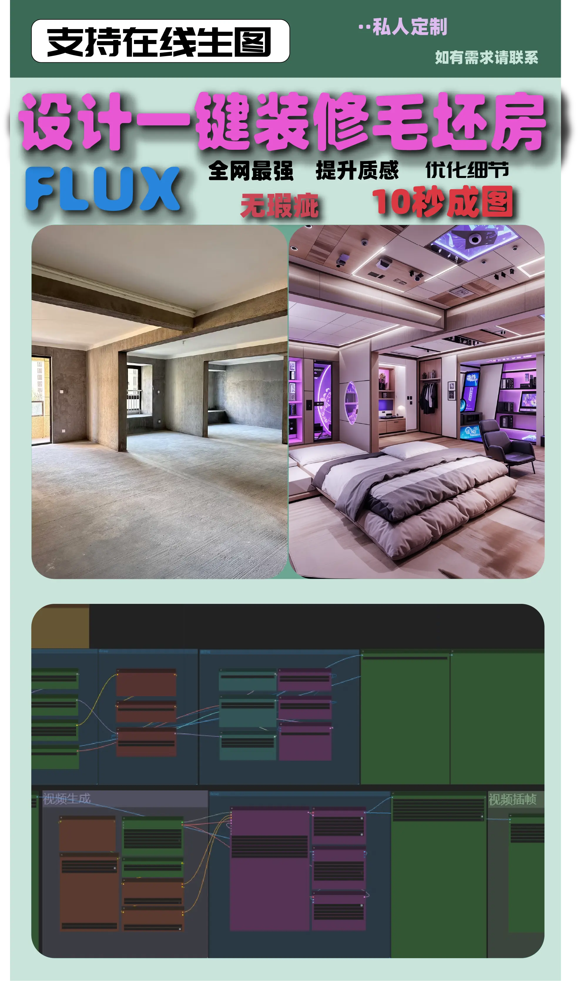 Interior design one-click renovation of a bare house