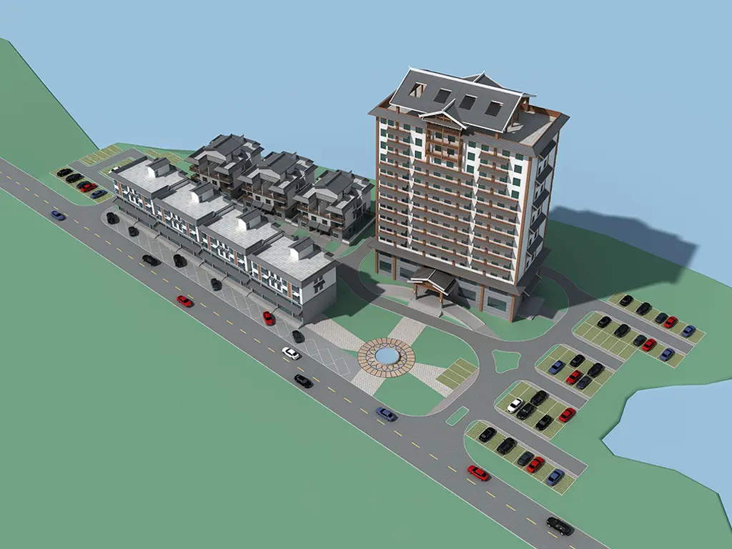 One-click outdoor rendering (perspective bird's-eye view general)