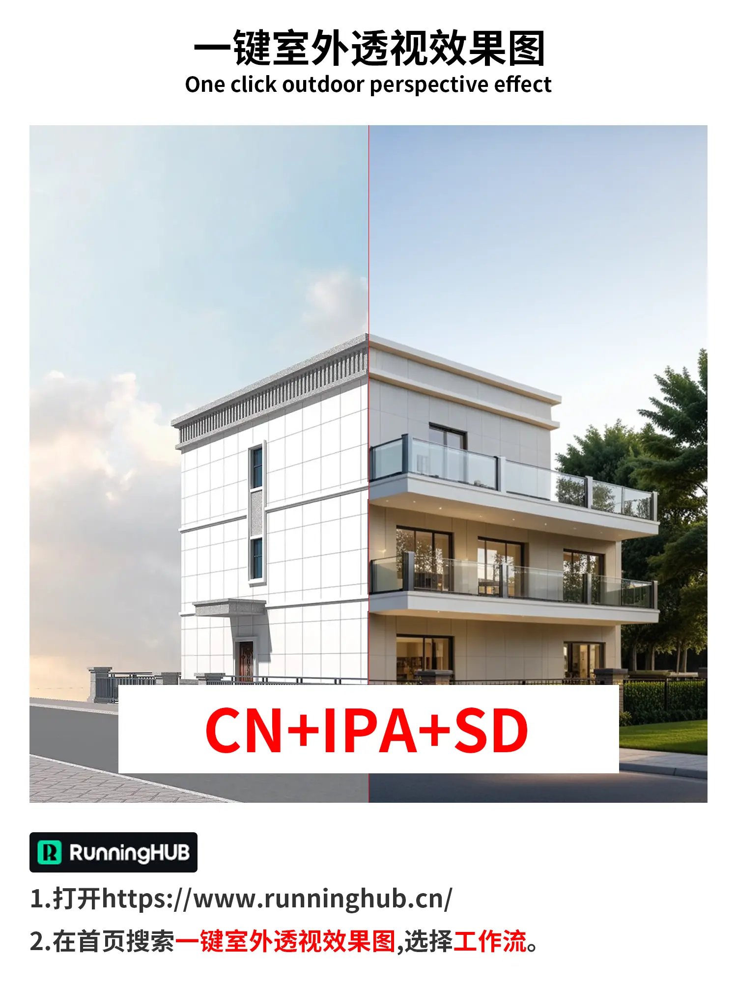 One-click outdoor perspective rendering