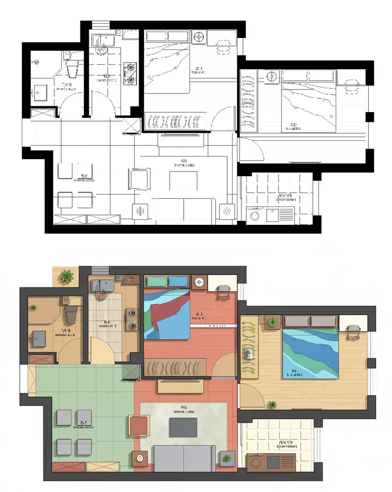 CAD floor plan to color map Interior design dedicated Flux2 klein ...