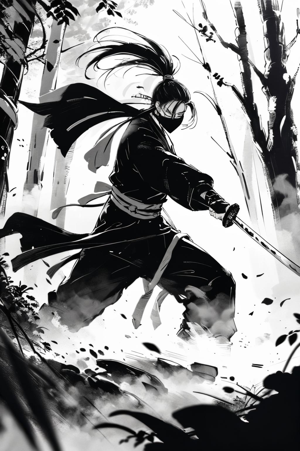 Ancient style ink wash martial arts freehand BUBAI