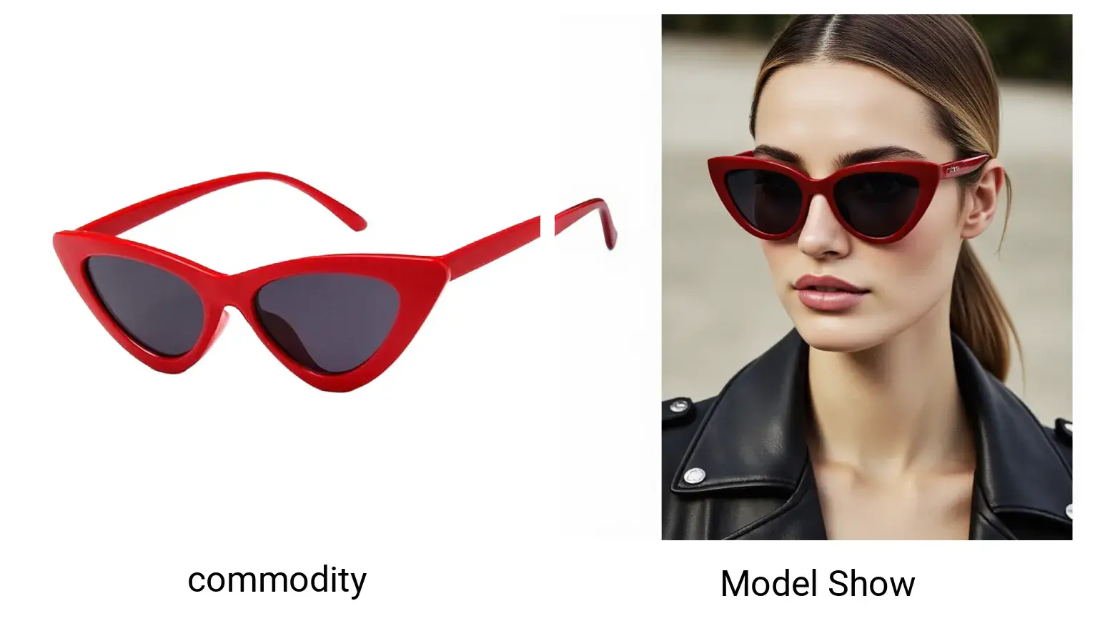 Accessories and glasses are displayed on AI models
