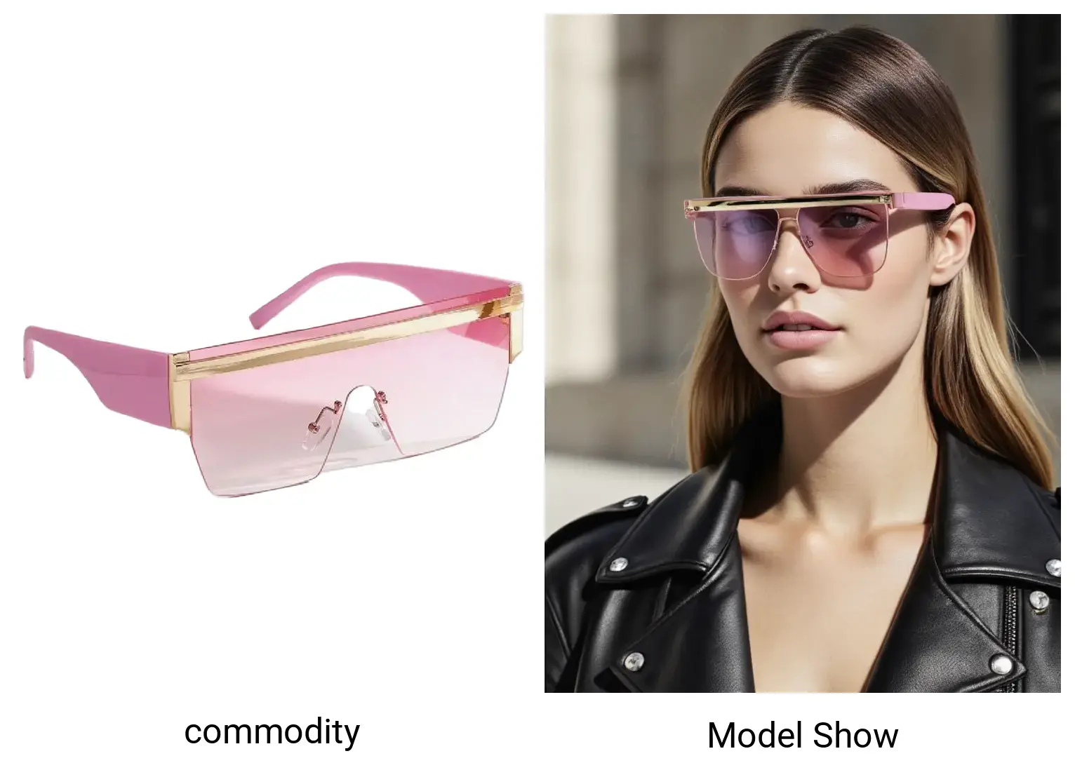 Accessories and glasses are displayed on AI models