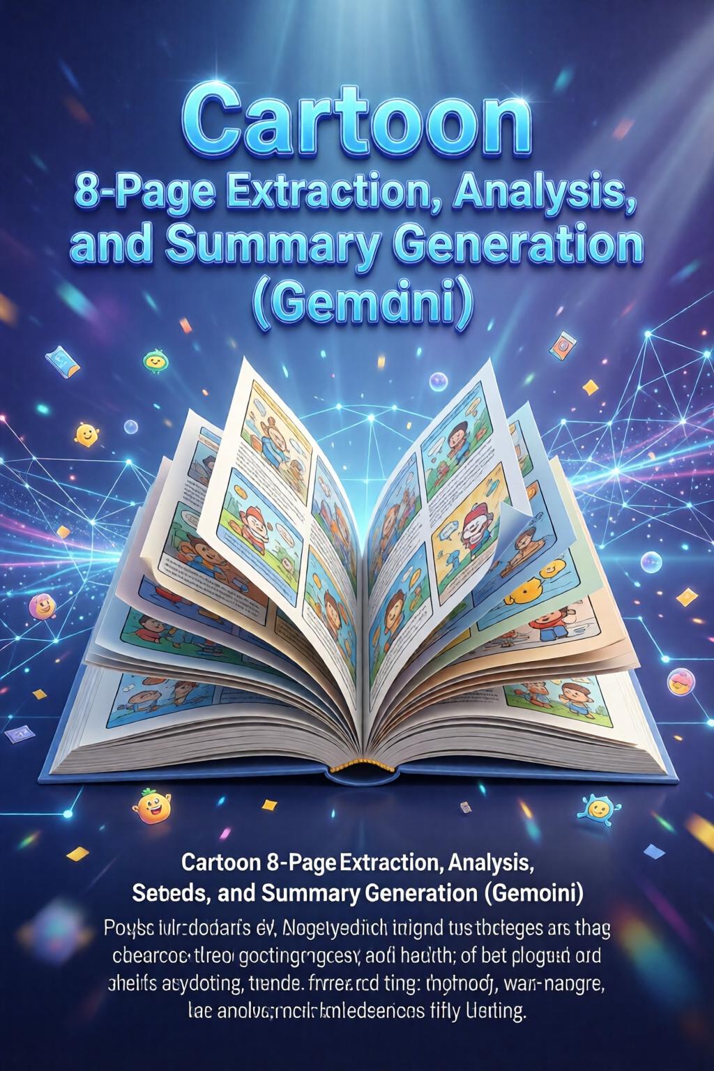 Cartoon 8-page extraction analysis generates summary frame synopsis (Gemini Pro)