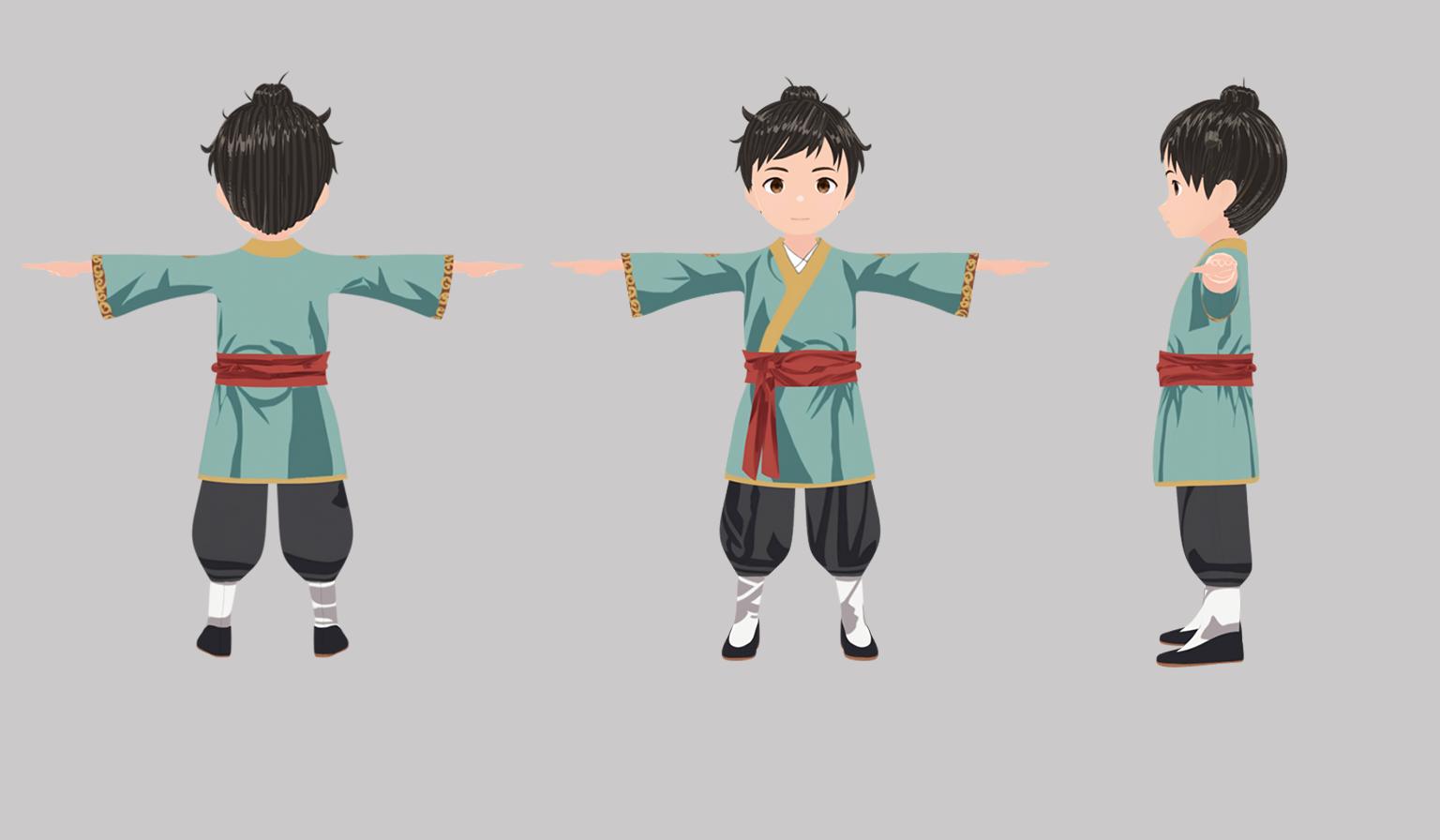 3-view of ancient Chinese animation character model