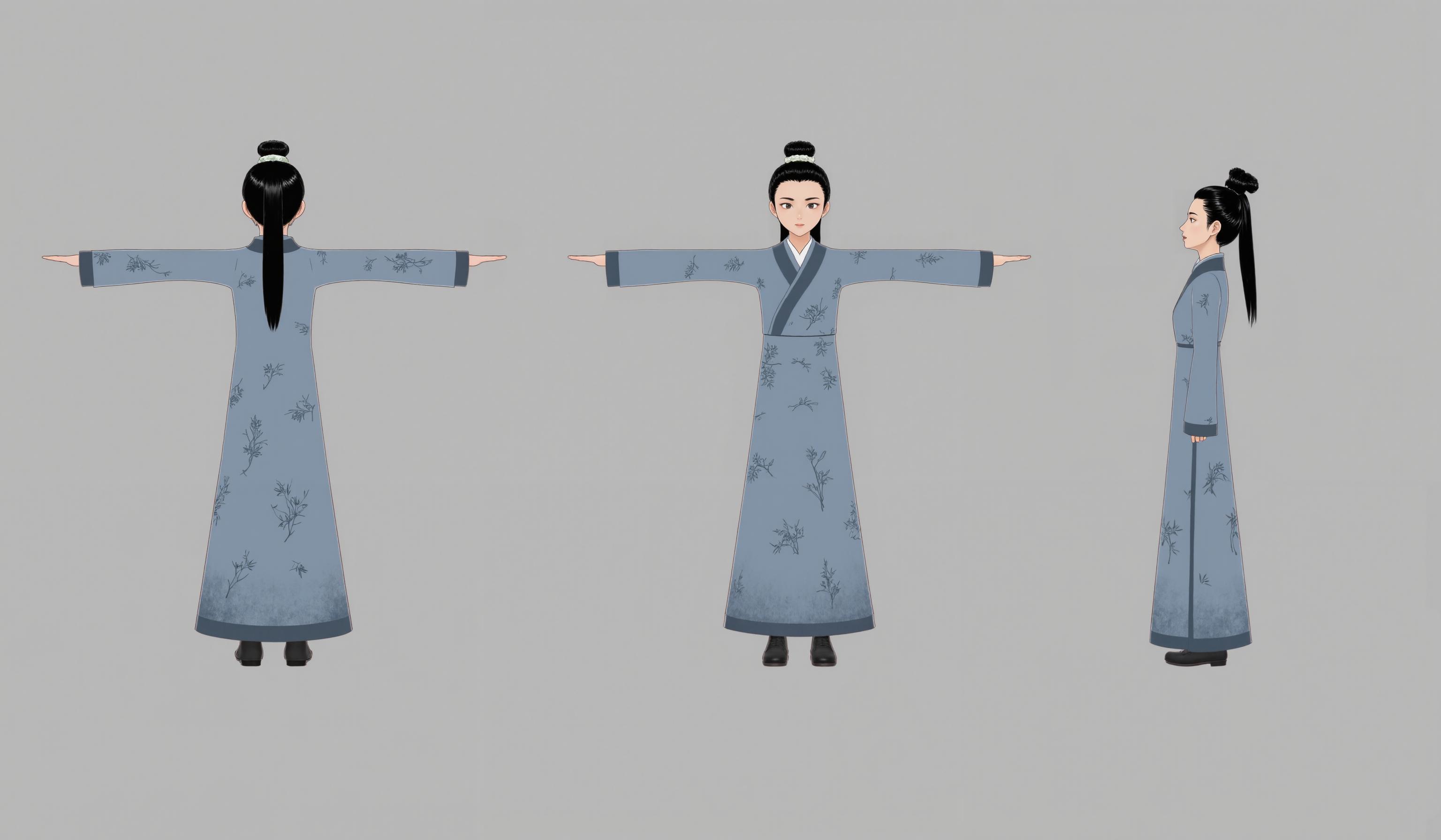 3-view of ancient Chinese animation character model