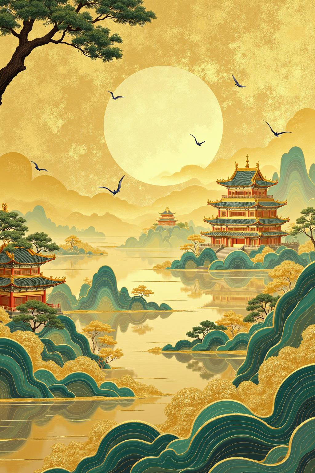 Chinese aesthetic ink and gold