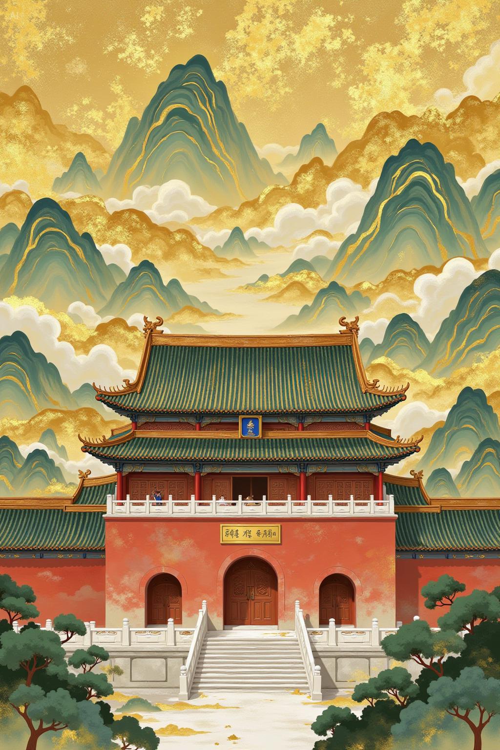 Chinese aesthetic ink and gold