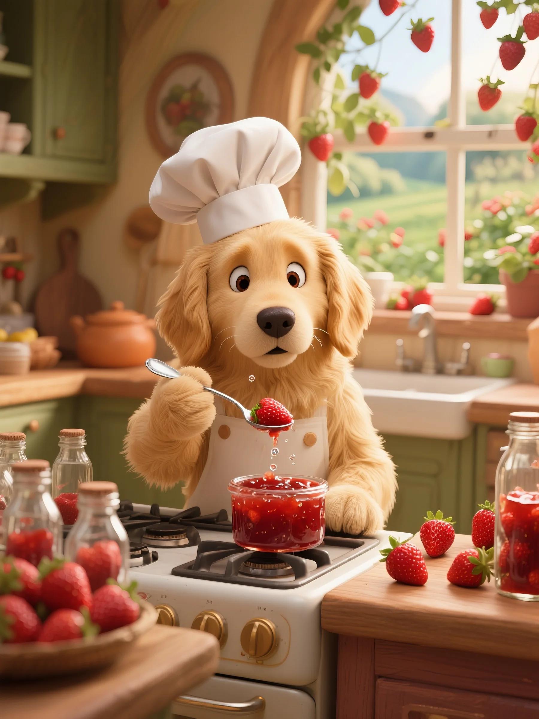 Anthropomorphic Golden Retriever Fat Orange Cat_ Cute pets' daily cooking routine