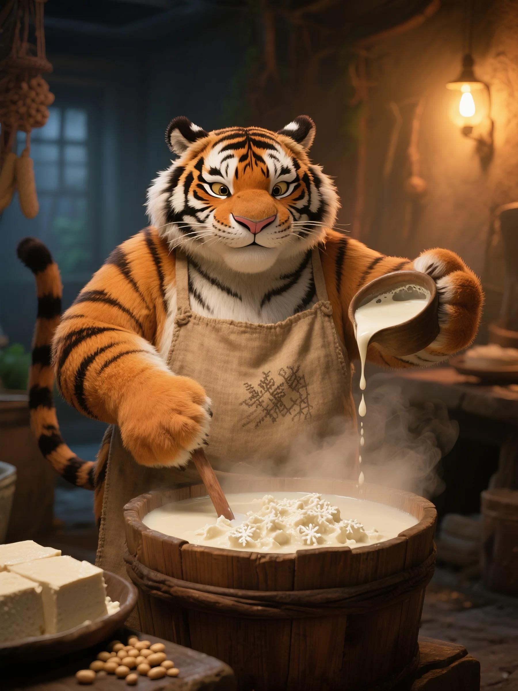 Anthropomorphic chubby tiger and chubby orange cat_ Daily life of cute pets cooking