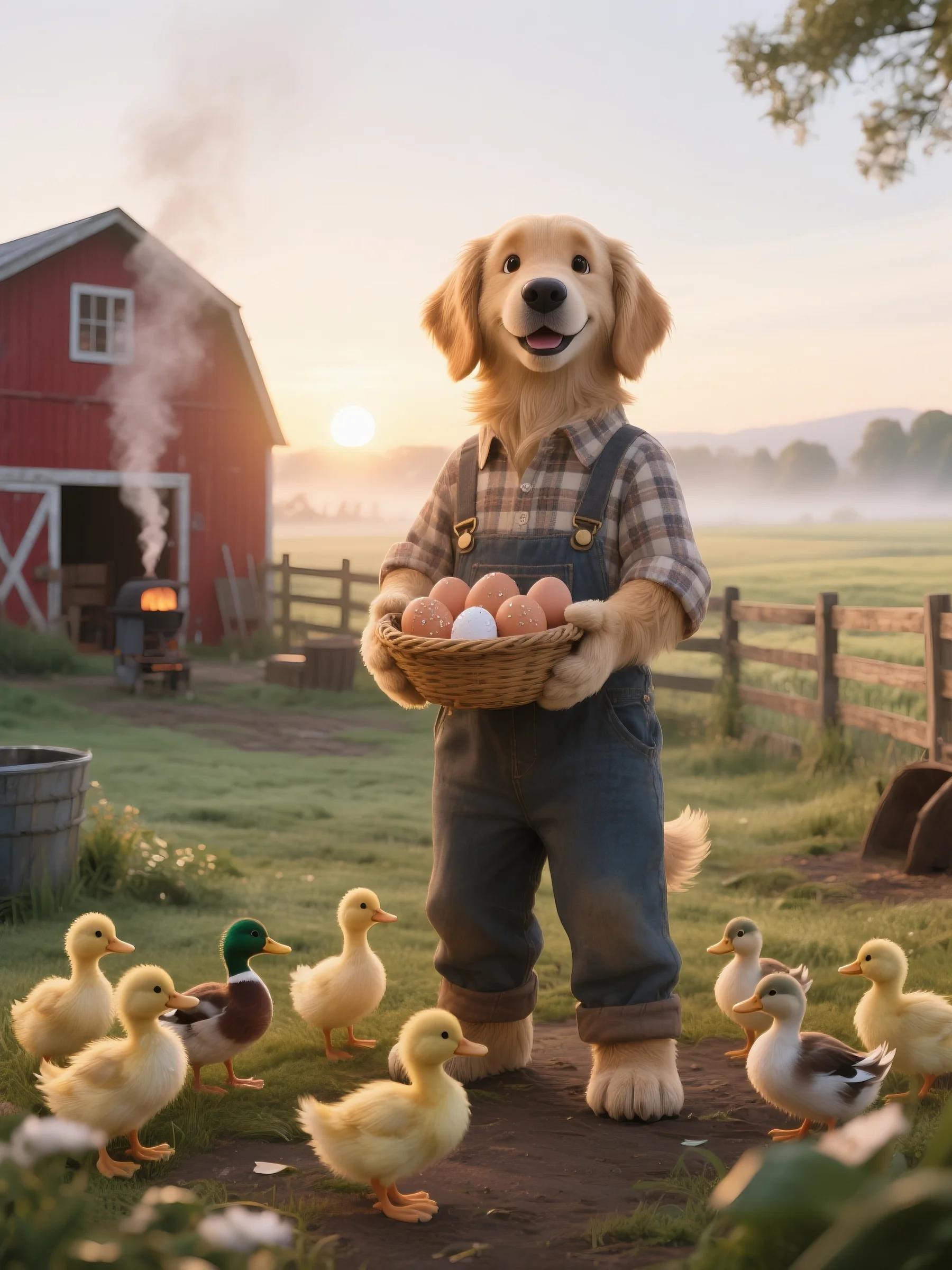 Anthropomorphic Golden Retriever Fat Orange Cat_ Cute pets' daily cooking routine