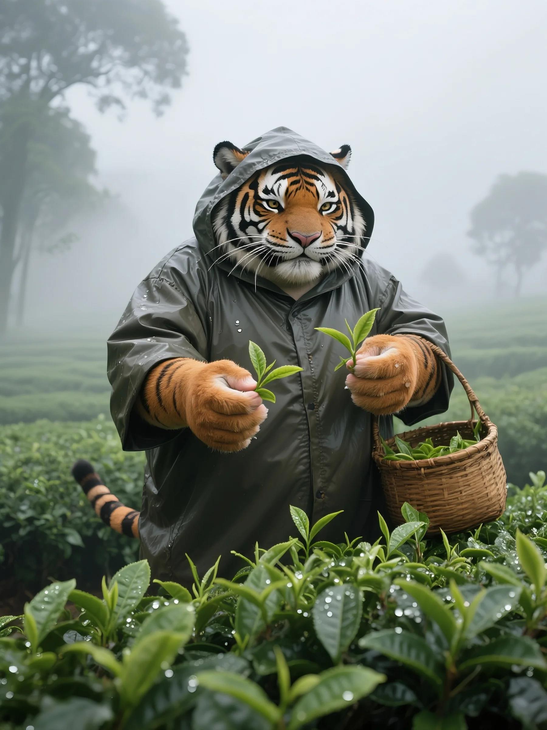 Anthropomorphic chubby tiger and chubby orange cat_ Daily life of cute pets cooking