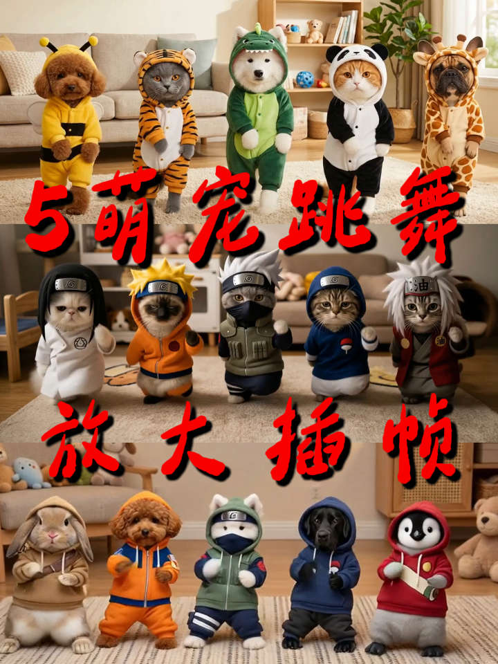 Cute pets dancing video zoom and frame interpolation collection 2.0