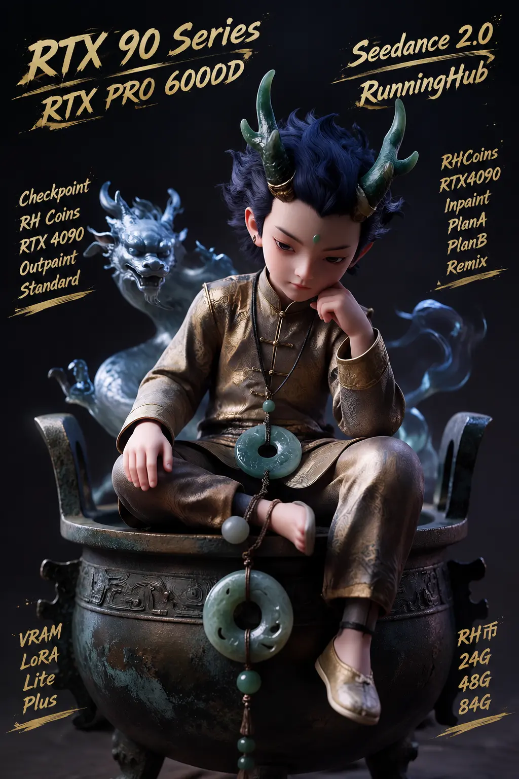 Porcelain Shadow Ink Charm: New Chinese-style IP Figurine Design