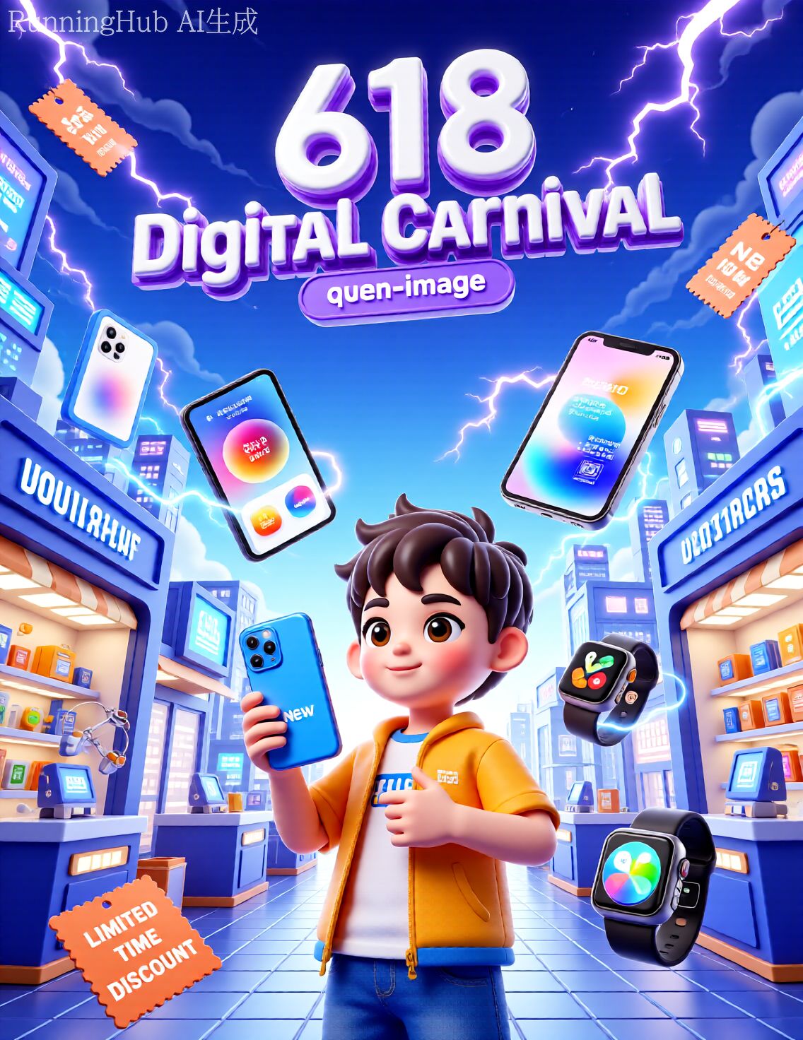 Qwen-3D Operations E-commerce Cartoon Marketing Poster Design