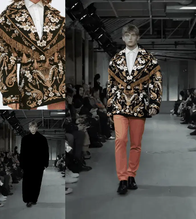Virtual outfit change in videos, all in one step, refer to editing.