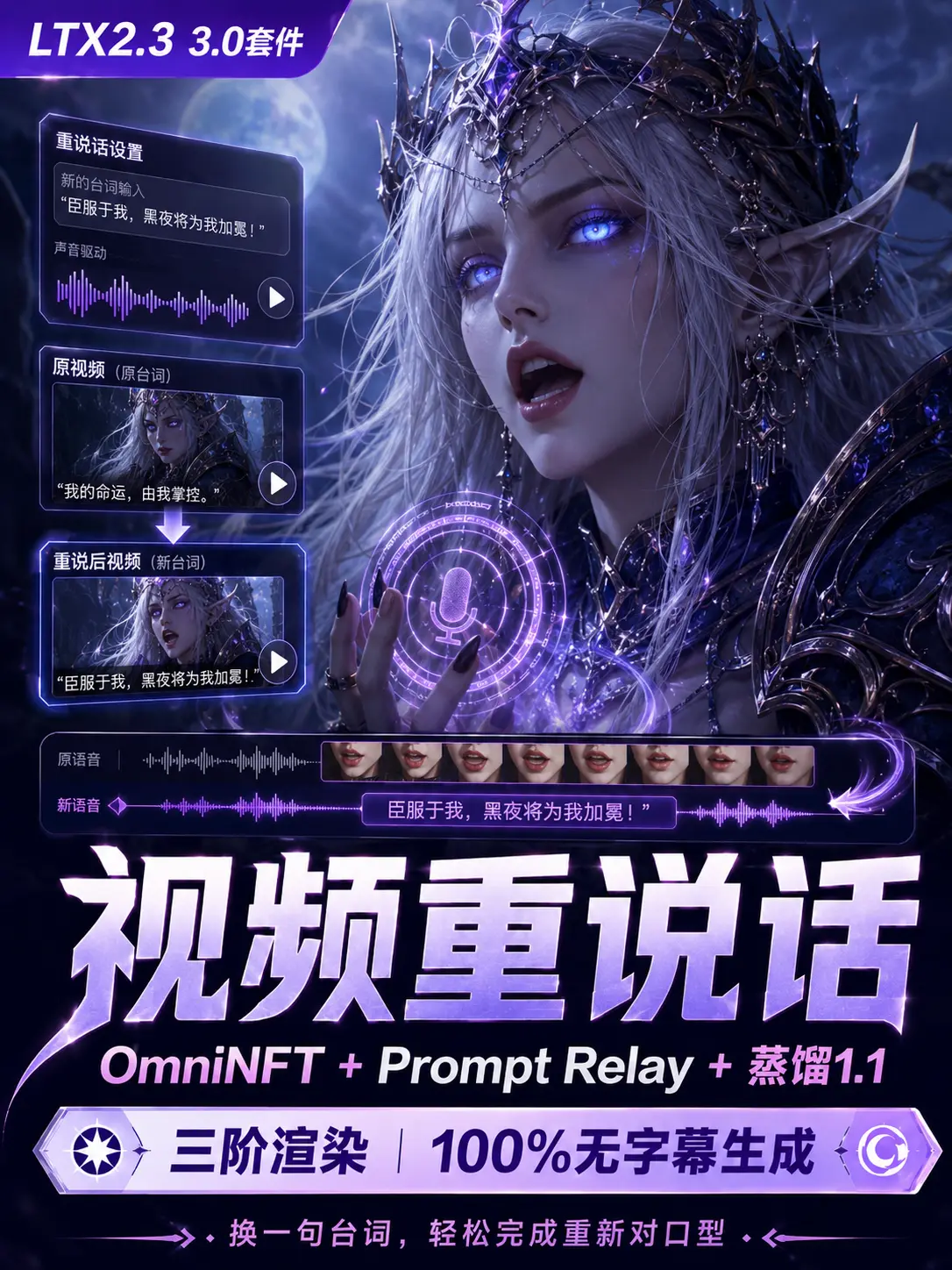 视频重说话3.0|OmniNFT+Relay+蒸馏1.1|换词对口型