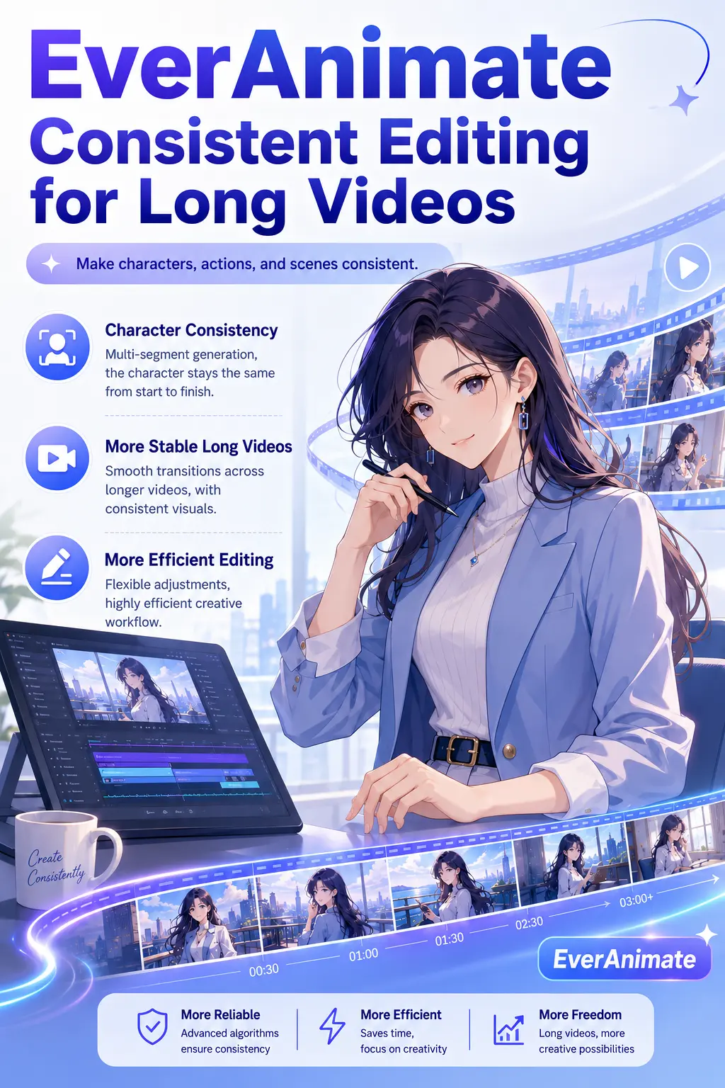 EverAnimate Long Video Consistency Editing